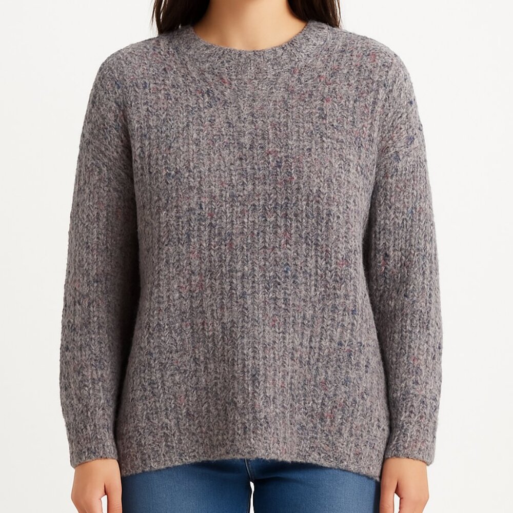Joseph Abboud Speckled Wool Blend Oversized Sweater Large | Knit Cozy Crewneck